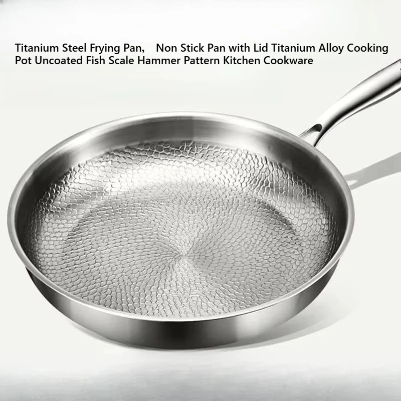 

Сковорода из титановой стали, антипригарная сковорода с крышкой, кастрюля из титанового сплава без покрытия, кухонная посуда с узором в виде рыбьей чешуи, кухонная утварь с молотковым узором