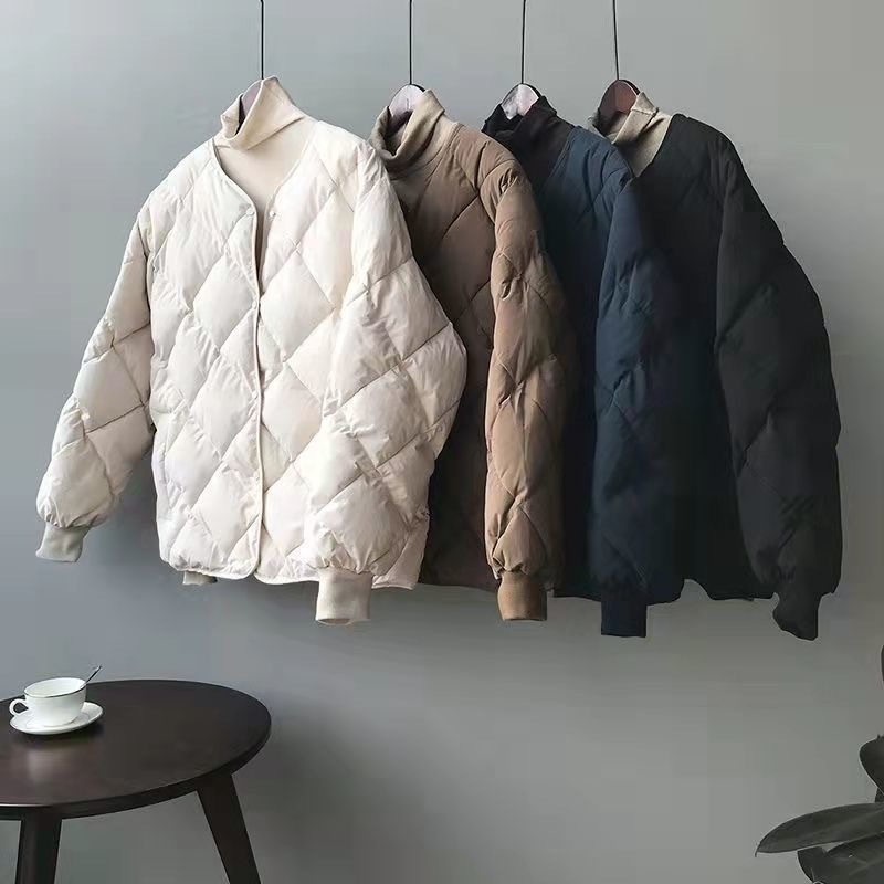  Korean Sle Diamond Pattern down Cotton Jaet Women's Winter ort Loose Baseball Bread Coat Thi Outerwear