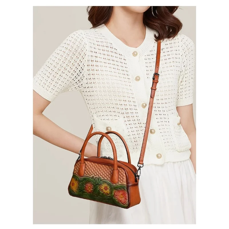 

Retro Original Ethnic Style Genuine Leather Hand-Carved Shoulder Bag