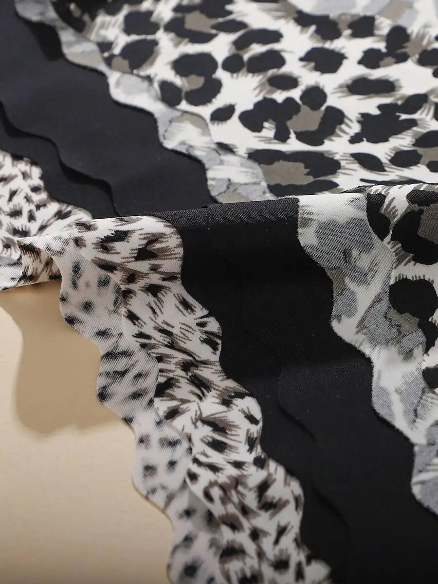 

6pcs Women Leopard Print Seamless Panties With Wavy Trim Black Fashion Underwear