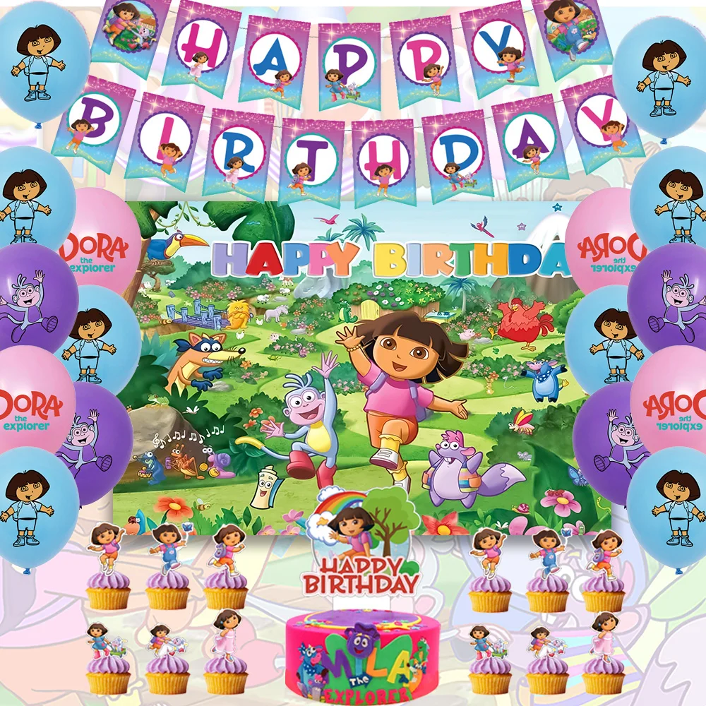 

Cartoon D-Dora Birthday Party Decoration Disposable tableware Banner Background Balloon Cup Plate Baby Shower Supplies Kid Gift
