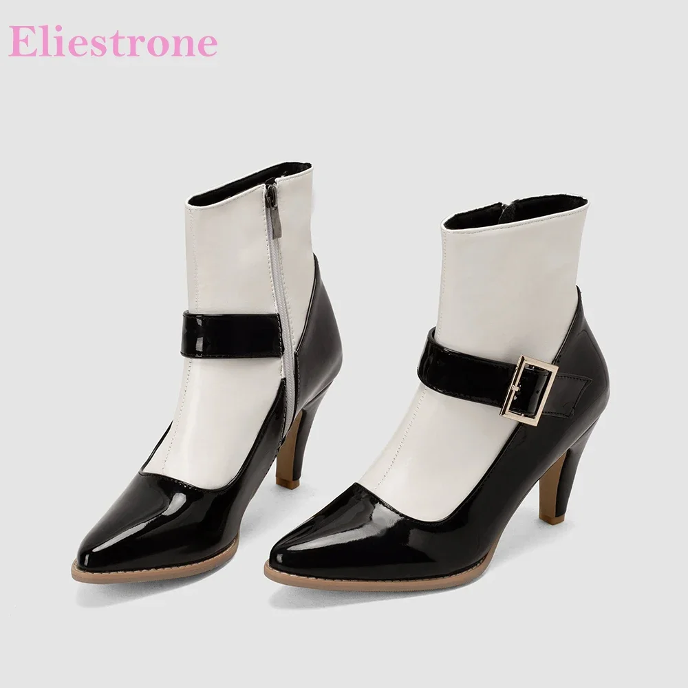 

Winter Sweet Black White Women Ankle Boots Sexy Pointed Toe High Spike Heel Lady Shoes Plus Small Big Size 32 10 43 45 47