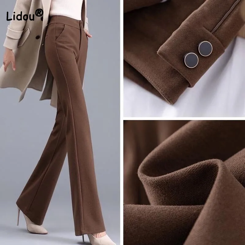 

Vintage Commute High Waist Button Flare Pants for Female Autumn Winter New Fashion Casual Solid Color Trousers Womens Clothing