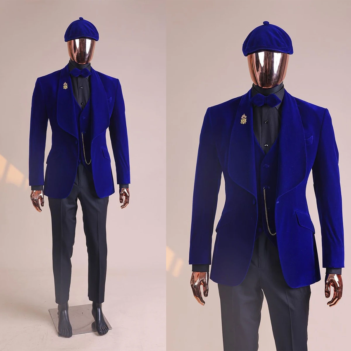 Fashion Blue VELOUR Mens Suit Classic 2023 New There-pieces Coat Vest And Pant Business Formal Groom Tuxedo Wedding Suits