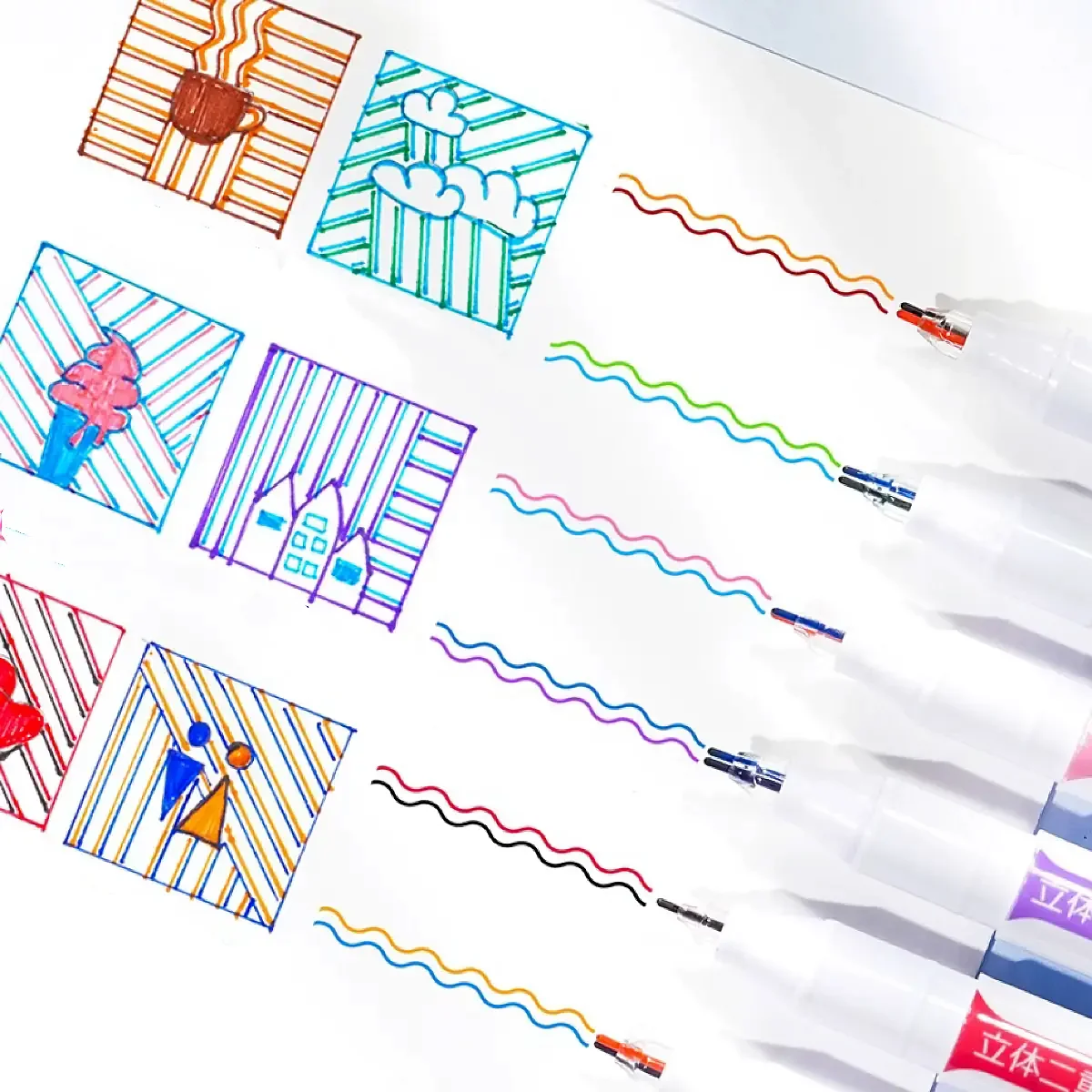 6pcs Colorful Double Line Marker Pens Set Outline Effect Drawing Pens for Hand Lettering Journal DIY Crafts School Supplies