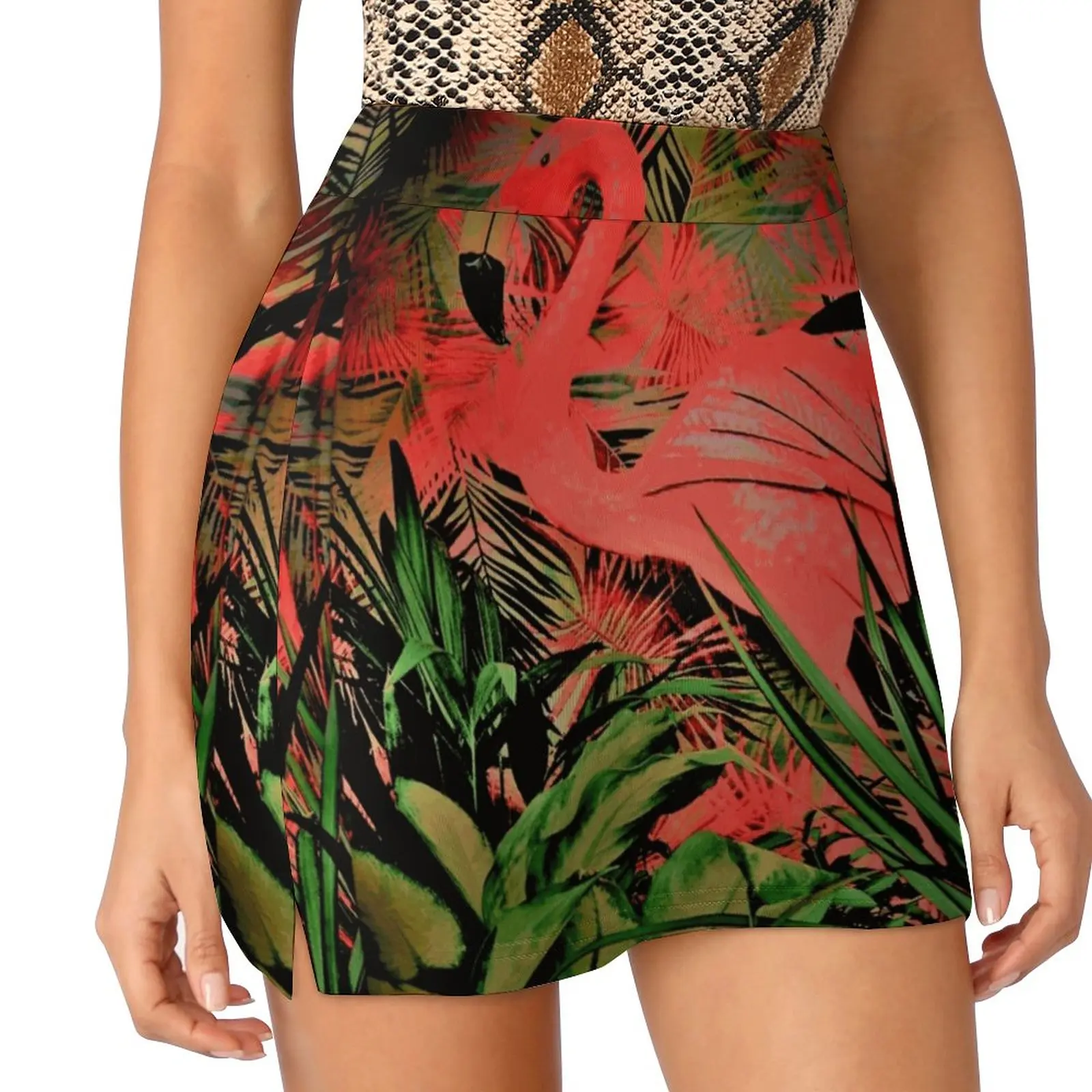 Flamingo , , , House Of Women's skirt Mini Skirts A Line Skirt With Hide Pocket Flamingo Tropical Neon Pink Garden Forest Miami