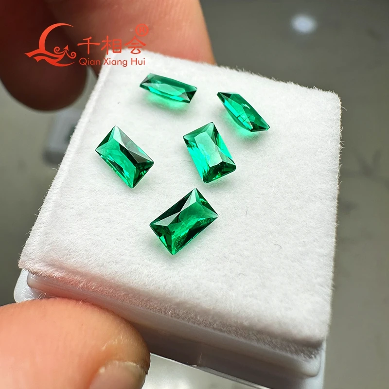 Muzo Emerald  small size  green color rectangle princess cut Hydrothermal including minor cracks inclusions loose gemstone