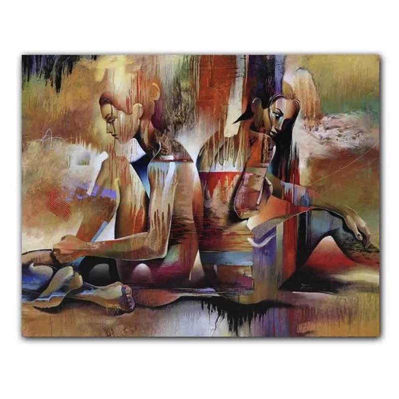 Hand Painted Modern Fashion Abstract Figures Two Woman Oil Canvas Painting Human Body Art Dancers Bedroom Home Decoration Mural