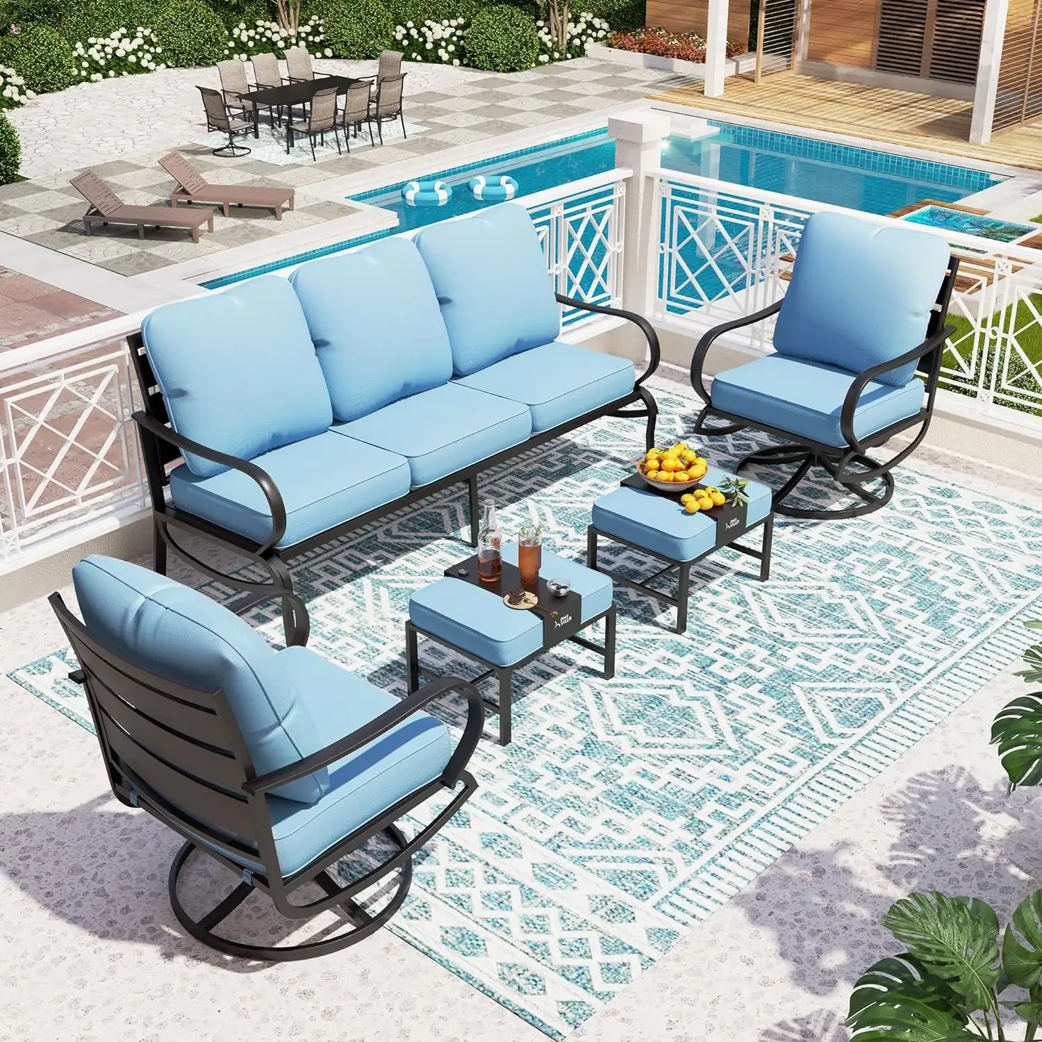 

5 Piece Patio Furniture Sets with Seat Wide Deep Seating Sofa, Swivel Sofa Chairs,Outdoor Furniture with Cushion