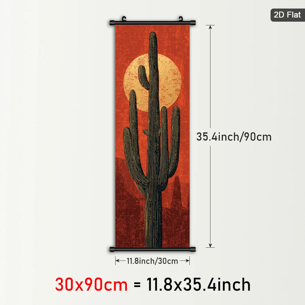 VIKAMA Desert Sunset Cactus Wall Art Canvas Painting Framed Vertical Decor Living Room Bedroom Office Rustic Western Gift