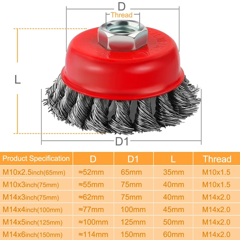 Twisted Steel Wire Wheel M10 M14 Brush Strong Paint Remove Rotary Twist Knot Deburring 65-150mm For Metal Angle Grinder