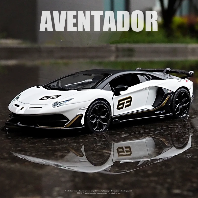 

1/24 Aventador SVJ 63 Alloy Sports Car Model Diecast Metal Toy Racing Car Model Collection Sound and Light Simulation Kids Gifts