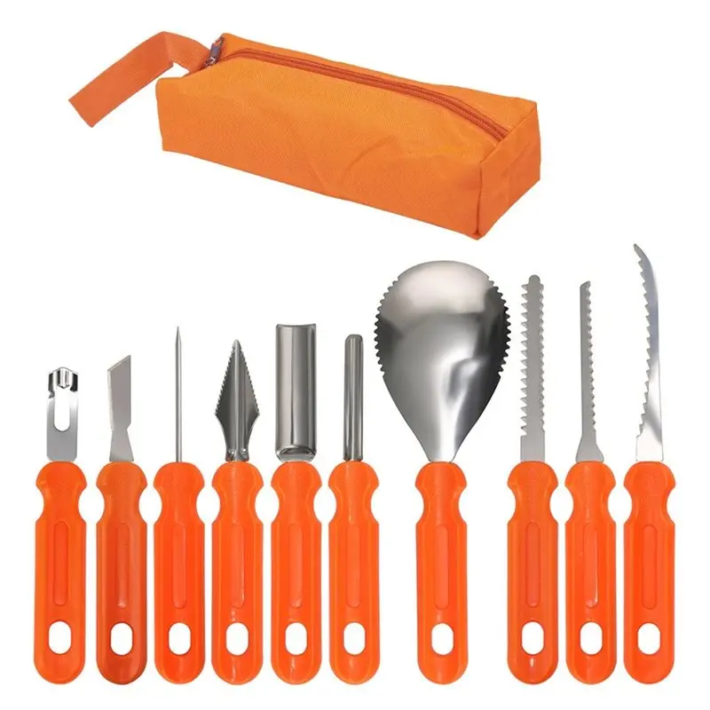 

Premium-Professional Pumpkin Carving Kit(10PCS) Includes Stencils& Stainless Steel Tools, For Halloween With Storage Bag