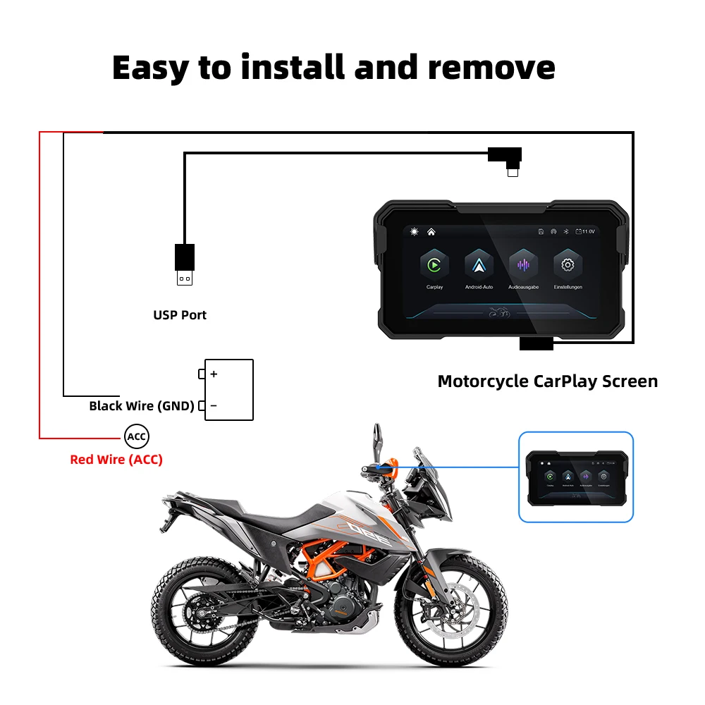 EKIY 6,25 Zoll Kabelloses CarPlay Moto Android Auto Tragbares Digitales Motorrad-Dashboard GPS-Navigation Abnehmbarer Bildschirm – Detail 13