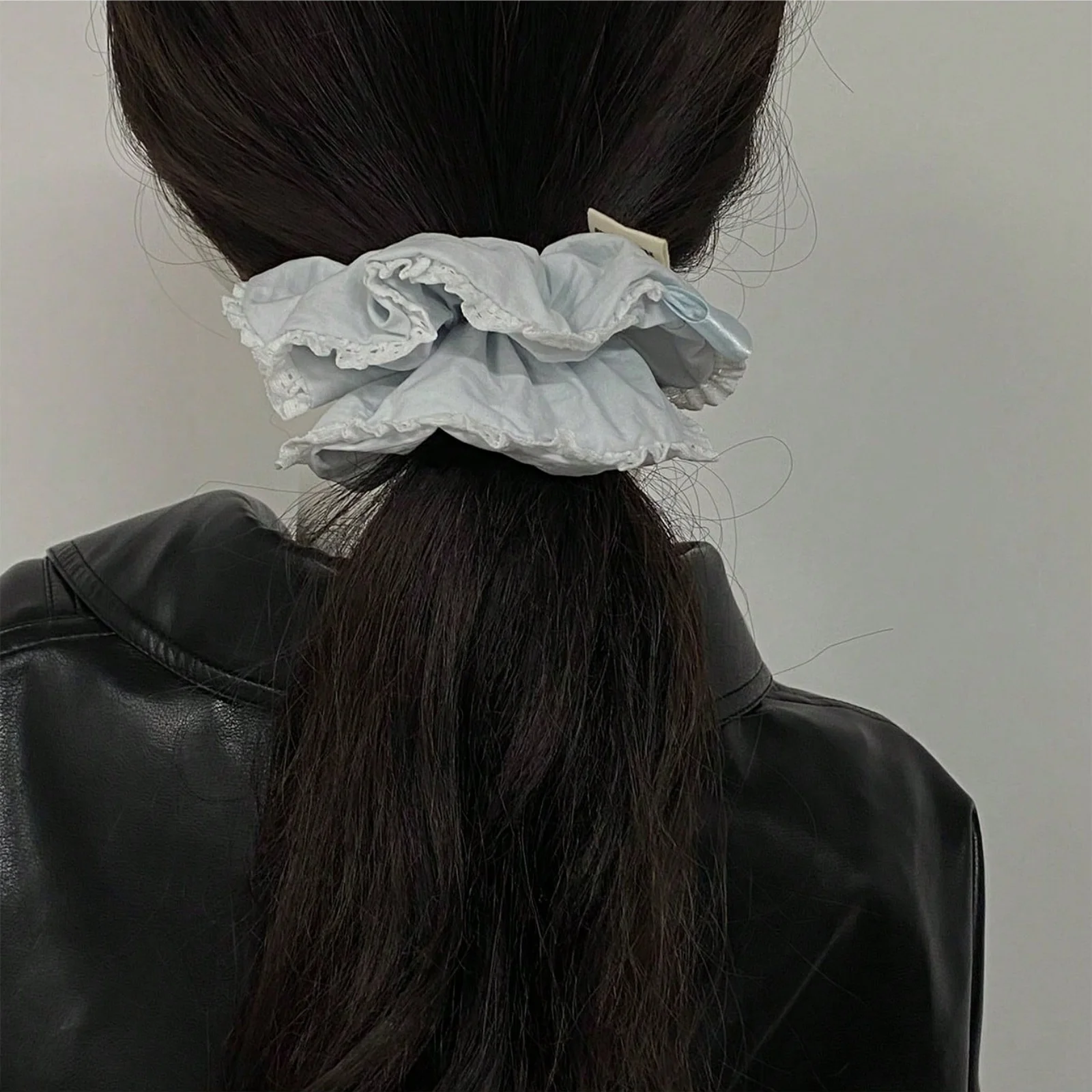 1Pc Women's Elegant Soft Light Blue Solid Hair Scrunchie, Korean Ins Minimalist Fashion Versatile Cute Hair Tie Scarf, Daily image 3