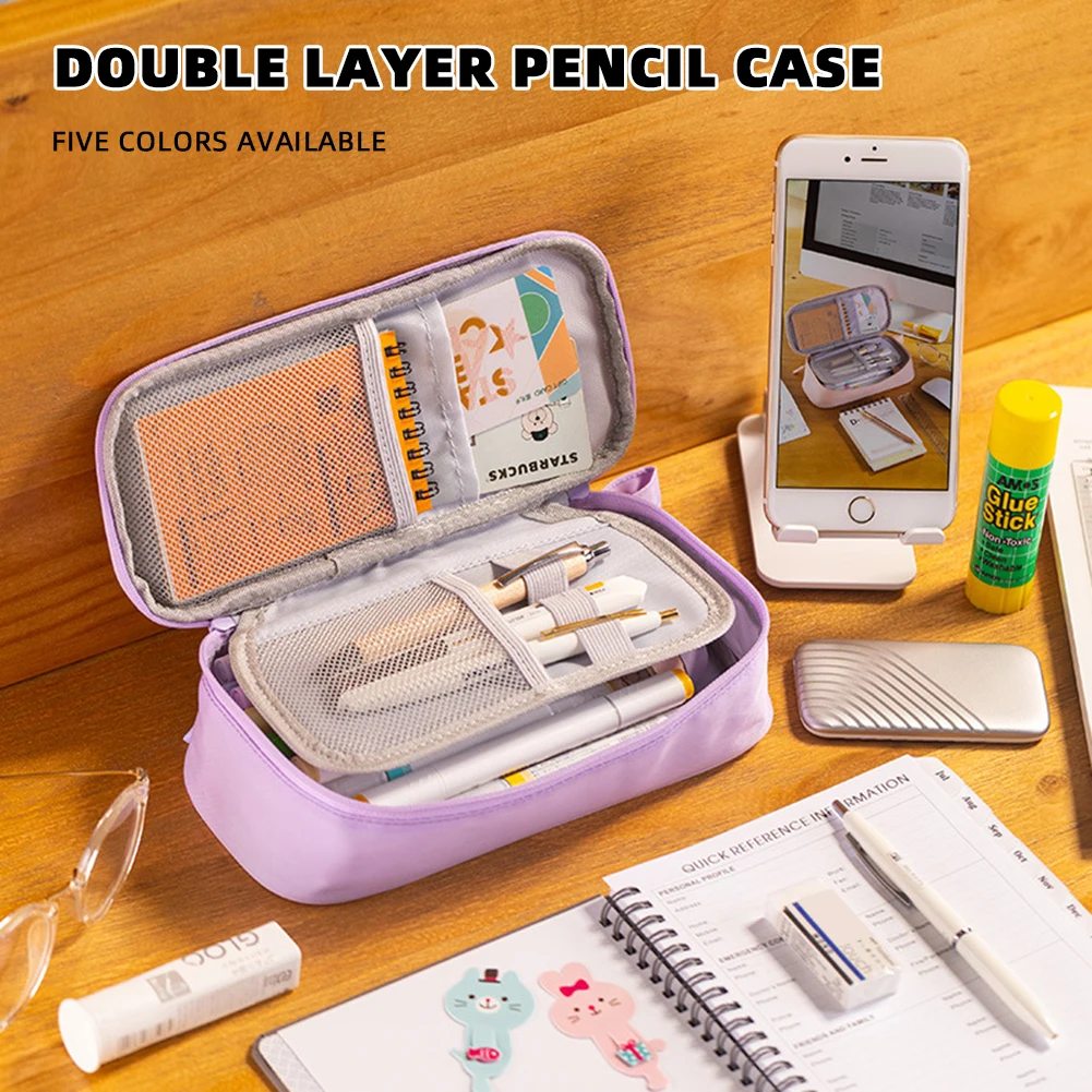 Kids Students Double Sided Pen Bag Pencil Case Special Dual Canvas Pocket Storage Bag Pouch Stationery School Trave Case Bay