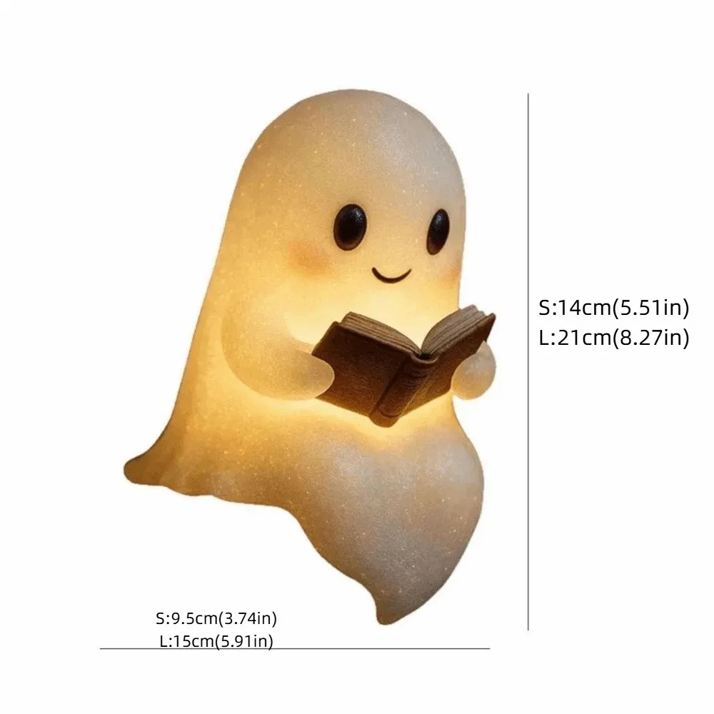 Bonito design fantasma lâmpada de leitura fantasma estátua luminosa ornamentos resina led night light sentado fantasma leitura livro luz mesa