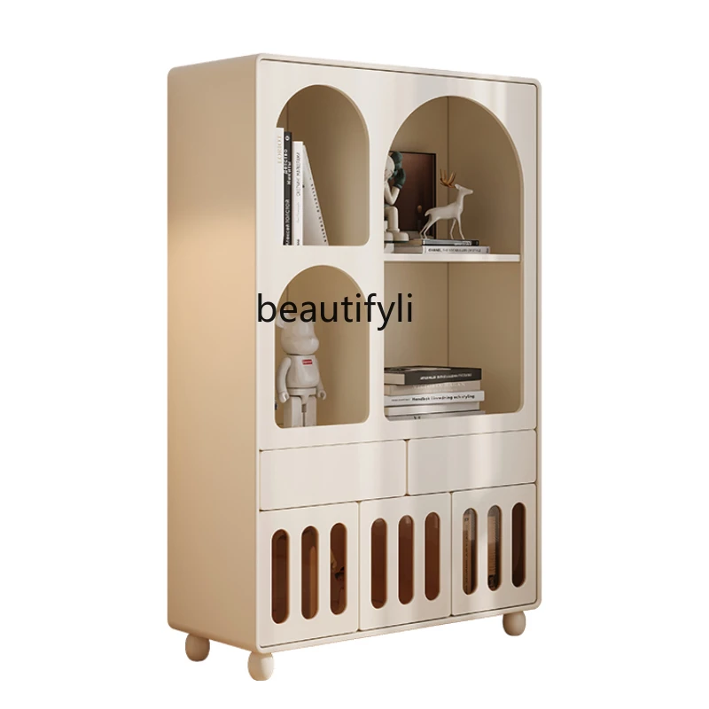 

Cream Style Bookshelf Combined Bookcase Modern Minimalist Living Room Home Floor Shelf Storage Cabinet furniture