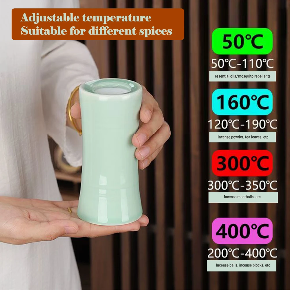Charging Style Ceramic Electronic Incense Burner, Multi-Level Temperature Regulation, Handheld Electronic Aromatherapy Burner