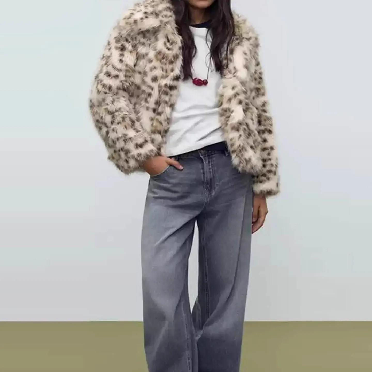 معطف فرو صناعي فضفاض مناسب بزر إغلاق للنساء Sle Fall 2025 Z طويل Sve طية صدر السترة غير قبعة أوروبية Sle #5