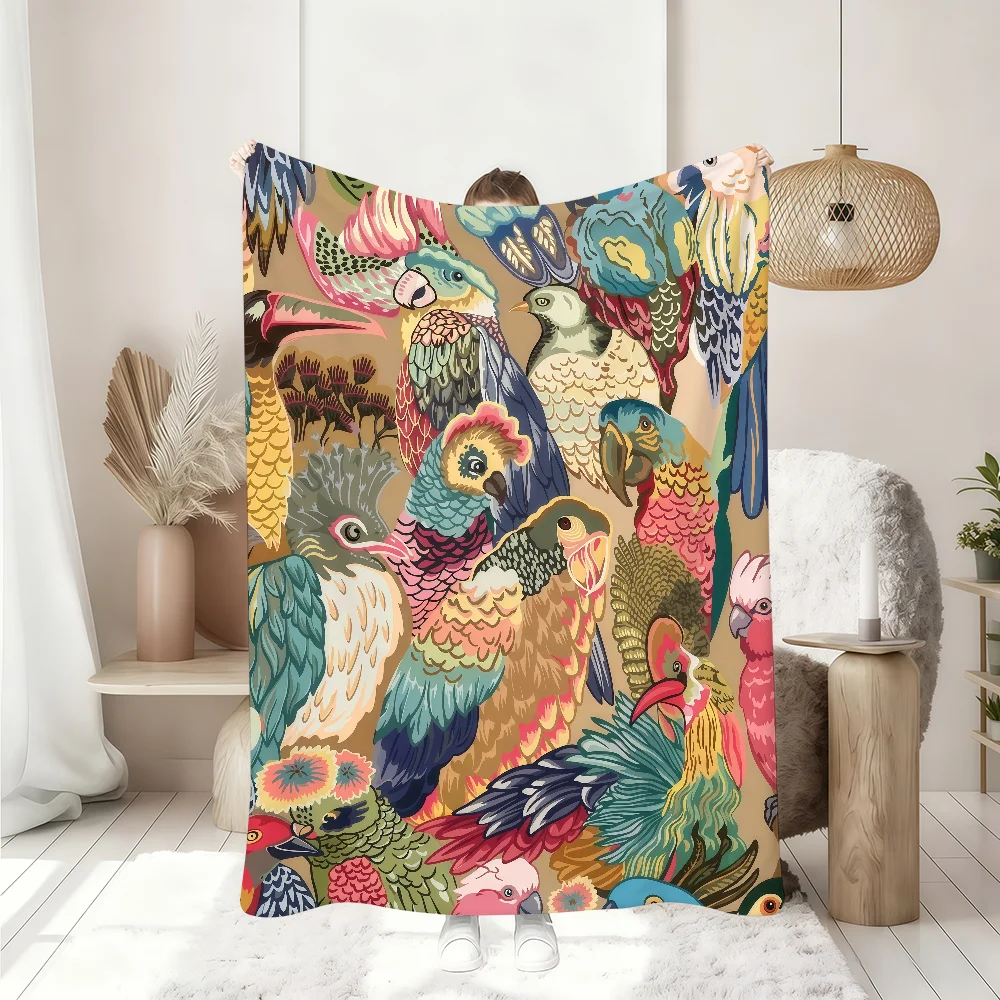 Court-Style Jacquard Rose Red Parrot Blanket Soft Throw Blanket for Home Bedroom Bed Sofa Picnic Travel Office Rest Blanket Gift