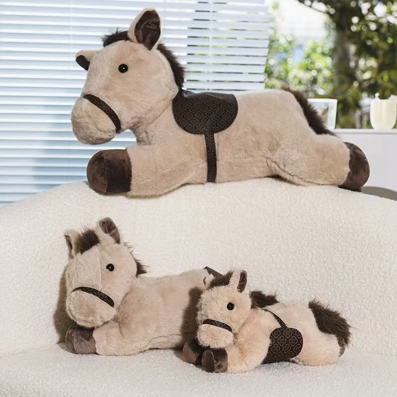 30/45/60cm Pony Lying Doll Stuffed Little Horse Cute Plush Toy Soft Dark Brown Khaki Cartoon Animal Pillow Kids Present