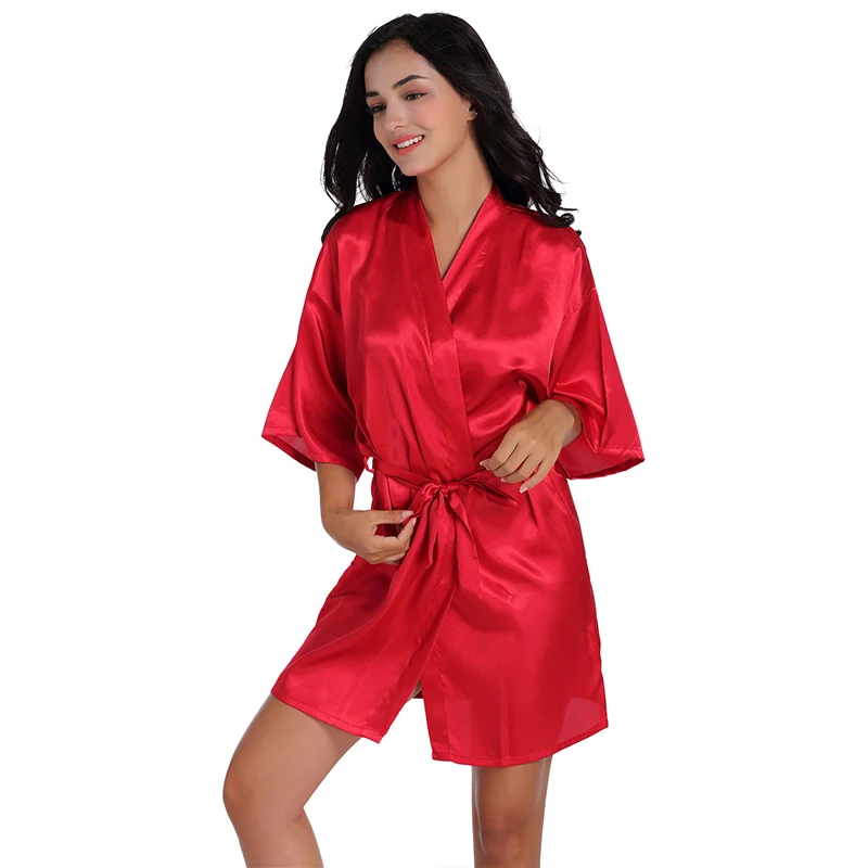 Women\'s Pure Short Silky Robes Bridesmaid Party Satin Robe Sleepwear For Wedding