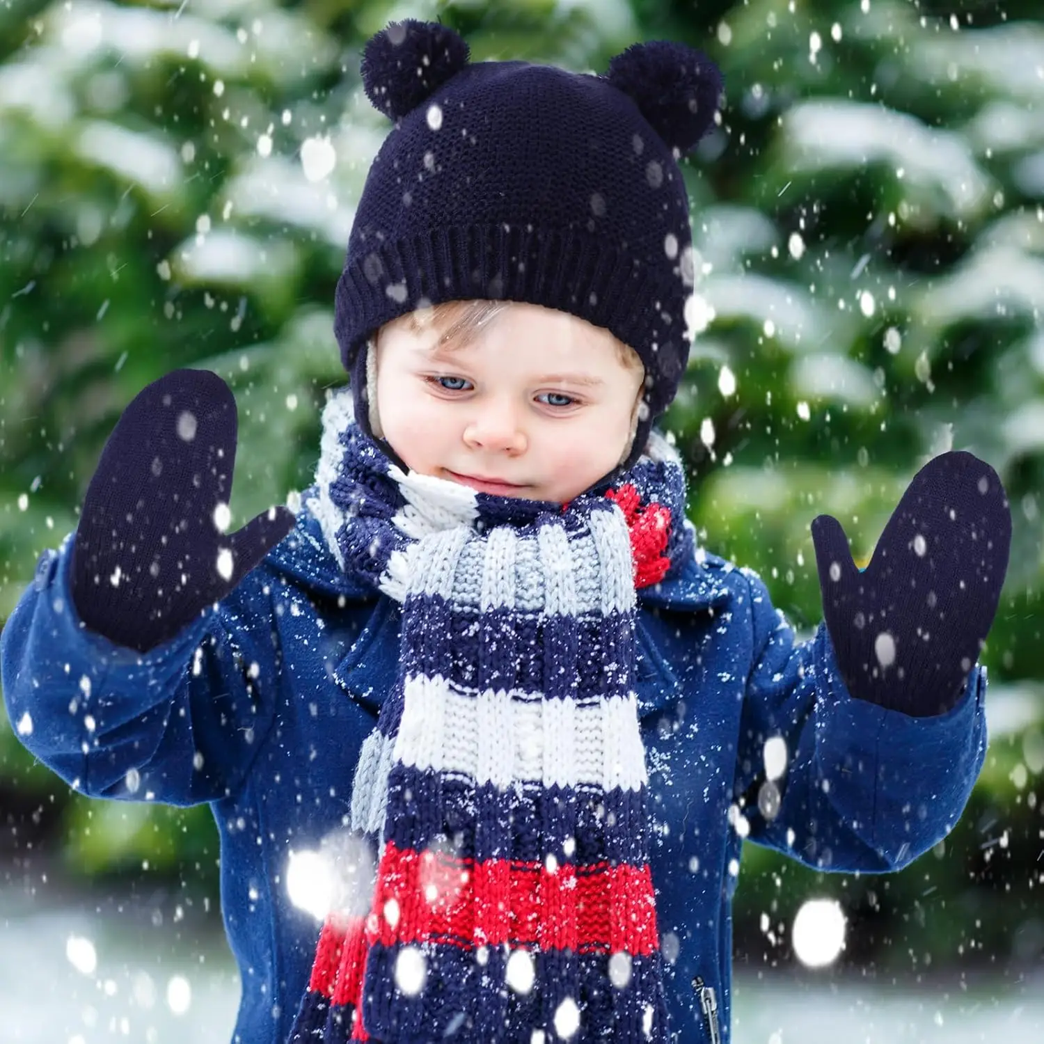 

Winter Baby Toddler Hat Glove Set Warm Fleece Knitted Beanie Cap Newborn Beanie Mitten, 1-4 Years