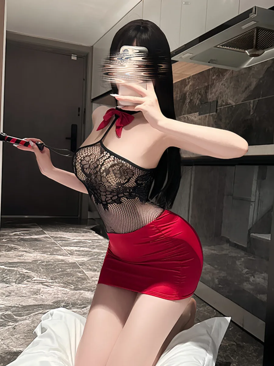 섹시한 순수한 욕망 스타일 유혹적인 바디콘 섹시한 나이트웨어 금욕 비서 역할 놀이 미드나잇 스커트 세트 매력적인 나이트클럽 IERX