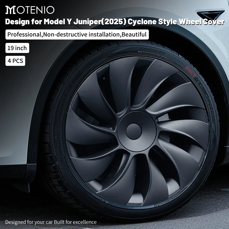 

MOTENIO 4 шт. для Model Y Juniper 2025-2026, 19-дюймовые колпаки на колеса, замена колпаков ступиц, полные накладки на диски, аксессуары, гладкие