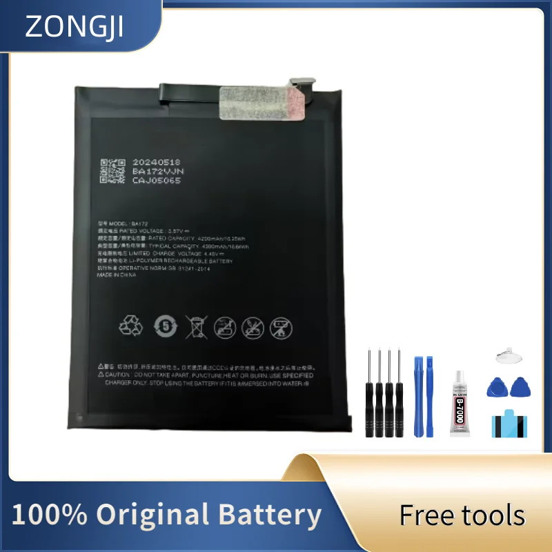 

Новая совместимая батарея ZONGJI для Meizu 18X, 4300 мАч, аккумуляторы для телефонов BA172 + бесплатные инструменты
