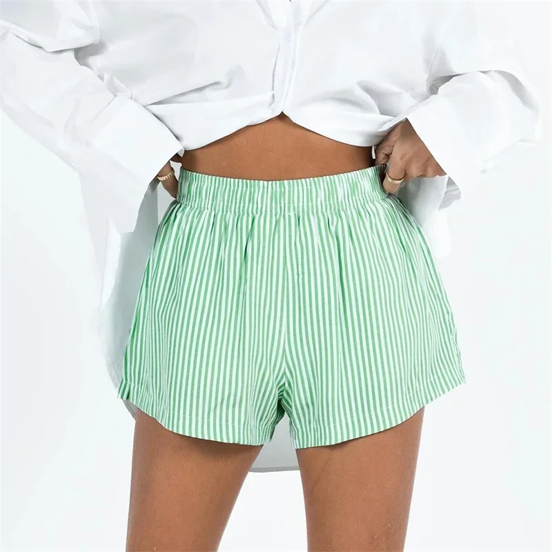 y2k  Stripe Shorts Clothes Women Summer Elastic High Waist Wide Leg Short Pants 2000s Aesthetic Clothing Streetwear