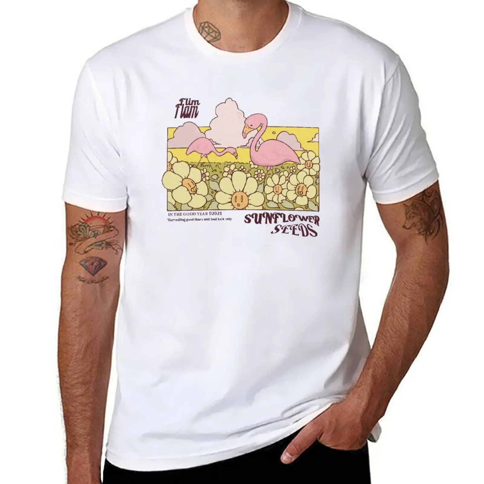 

Flamingo Sunflower Seeds T-Shirt t shirt man cotton t shirt man plain T-Shirt