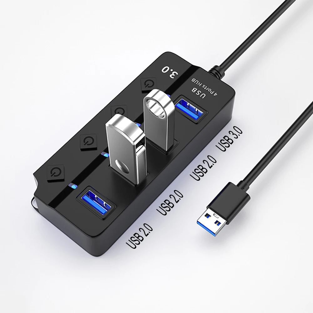 4-IN-1 USB 3.0 HUB 5Gbps High Speed USB Docking Station Extender USB HUB USB Splitter with Switch Control For Laptop Macbook pro