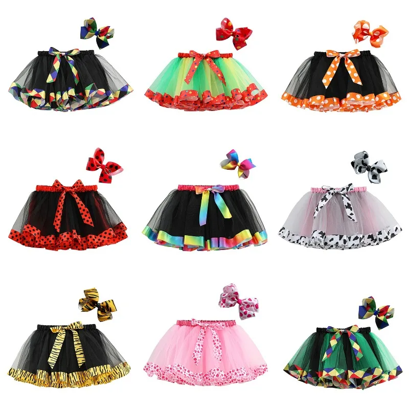 Girls Rainbow Tutu in Mesh Skirts Kids Baby Half Skirt 2024 Summer Party Mini Skirts Dance Ballet Tutu Skirt Princess Dresses