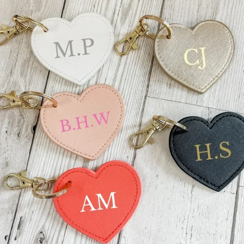 Laser Custom Logo Heart Key Chain Blank Leather Engrave Pendant Bag  Keyring Personalized Ring Key Chain for Lover Friend Gift