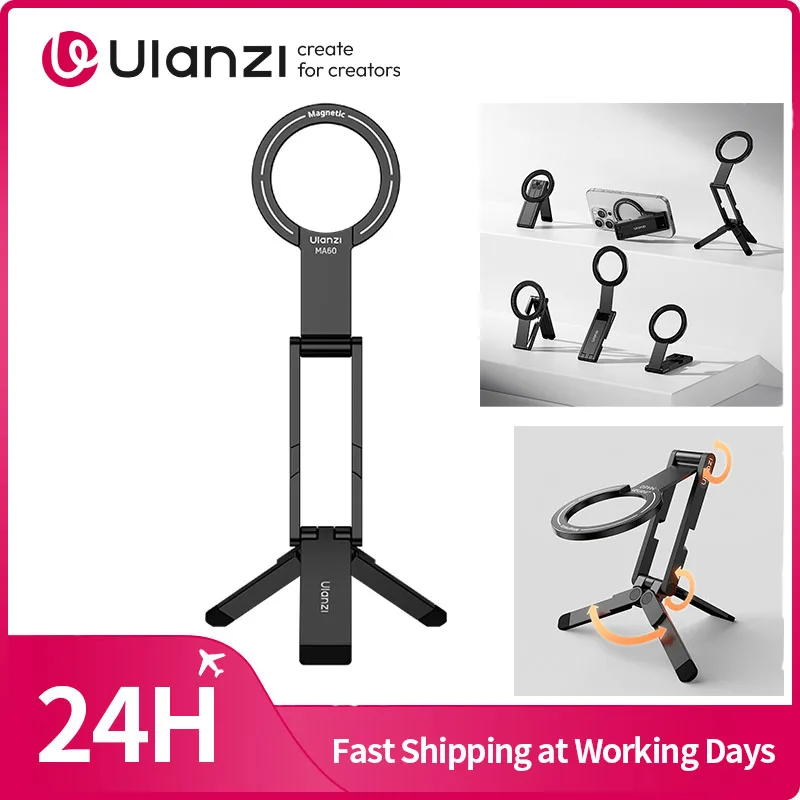 

​Ulanzi MA60 Foldable Magnetic Phone Tripod Handheld Selfie Phone Mount for iPhone 16 15 14 13 Android with Magnetic Ring