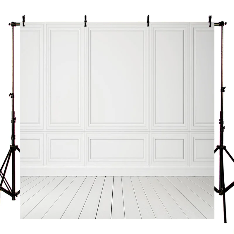 Pure White Wood Wall Photo Background White Wainscot Chair Rail Wall Backdrops Custom Wedding toile de fond studio photo MR-1313