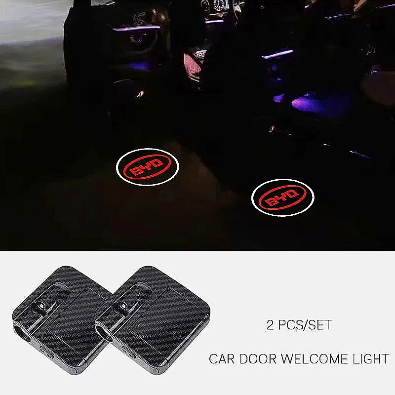 2Pcs HD LED Car Door Welcome Courtesy Light For BYD Atto 3 Seal Dolphin Han Tang Song Yuan Wireless Projection Lamp Accessory