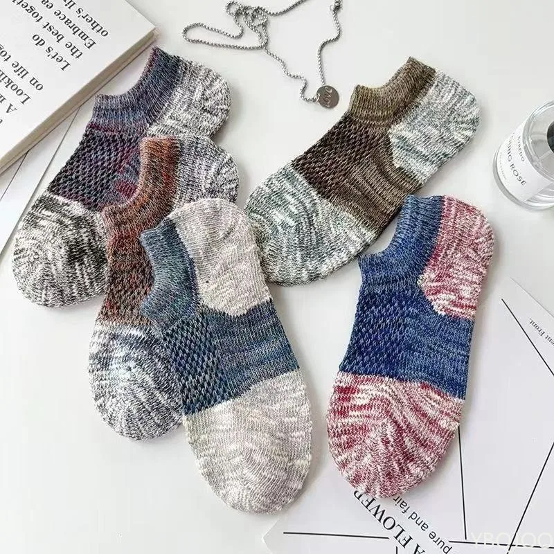 5 Paar Frühlings- und Herbstmode, neue kurze Röhre, lässige Retro-Herrensocken, flacher Mund, trendige Socken mit dickem Faden für Männer