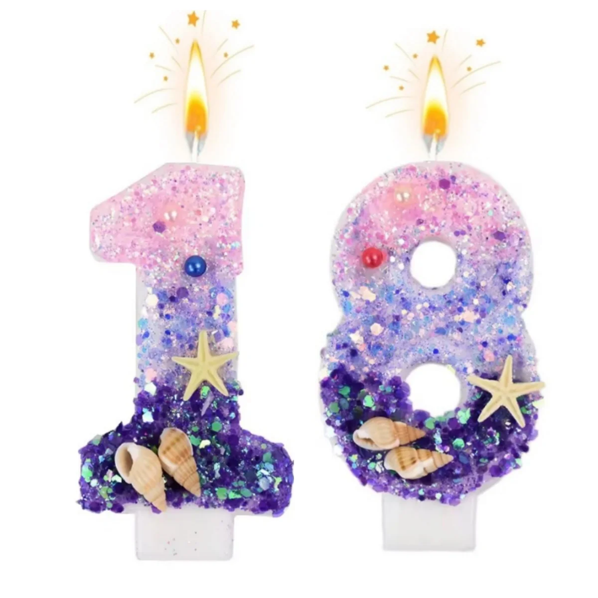 Nuevas Velas de Cumpleaños con Números del 0 al 9, Velas Originales con Diseño de Estrella de Mar Púrpura para Pastel de Cumpleaños, Decoración para Fiestas y Aniversarios