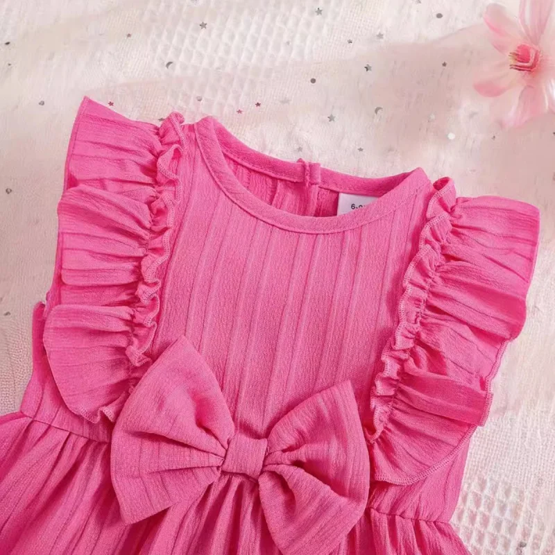 Dress For Baby Girl Summer Newborn Clothes Fashion Cute Bowknot Princess Dresses Solid Color Casual Infant Toddlers Clothing D2L