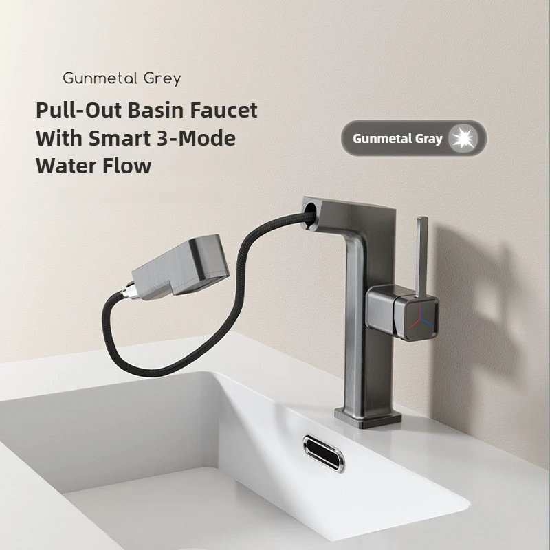 

Basin Faucet Digital Display Faucet Household All-copper Upper Spray Pull Mode