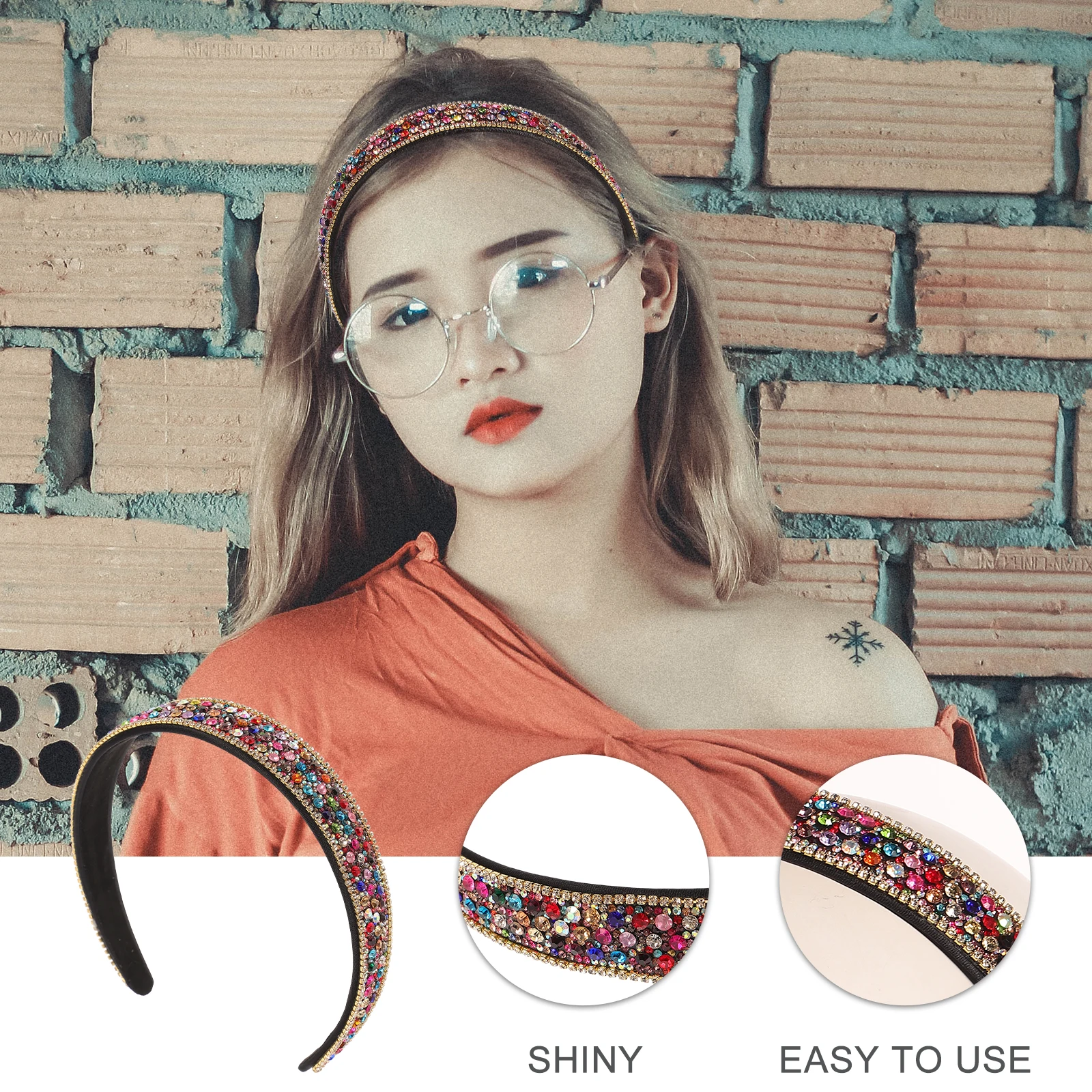 

Rhinestone Hair Hoop Wide Durable Glitter Colorful Hair Decoration for Women Birthday Party Wedding Festival Hairband