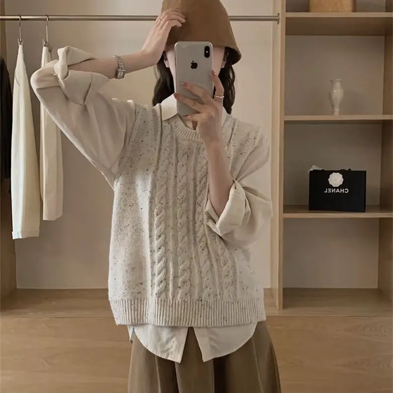 

Women Short Knitted Sweater Sleeveless Women Loose Sweater Vest Ladies O-Neck Pullover Tank Tops Waistcoat Female Coats R588