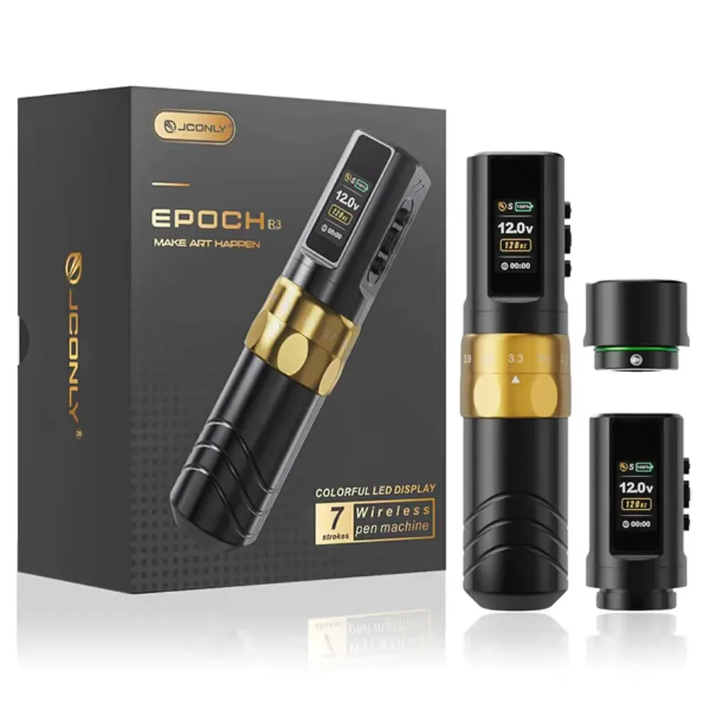 

JCONLY EPOCH Tattoo Wireless Machine Pen Adjustable 7 Strokes 2000mAh Battery Pen LED Digital Display for Tattoo Artists