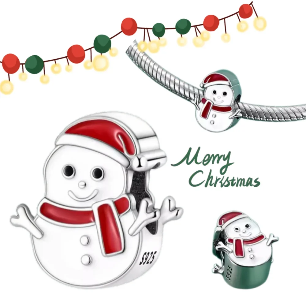 2026 Christmas Party  Cute  Winter Snowman 925 Sterling Silver Beads Charm Fit DIY Original Charm Bracelets Women Jewelry Gift