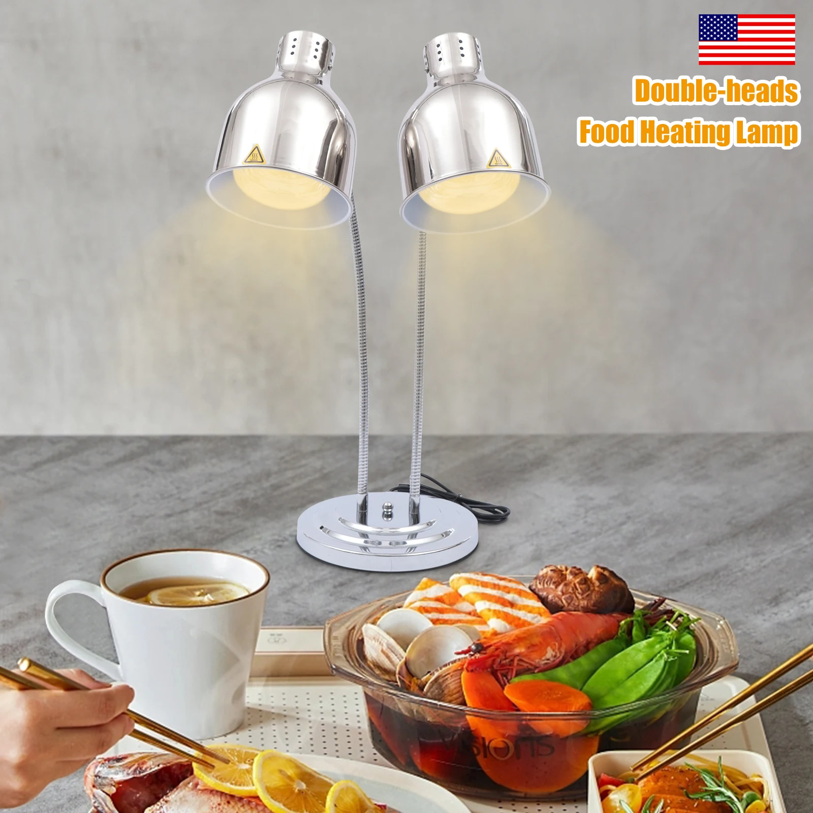 Lampu panas kepala ganda, Strip inframerah dengan kontrol nyala/mati, lampu makanan lampu pemanas makanan restoran penghangat prasmanan dapur