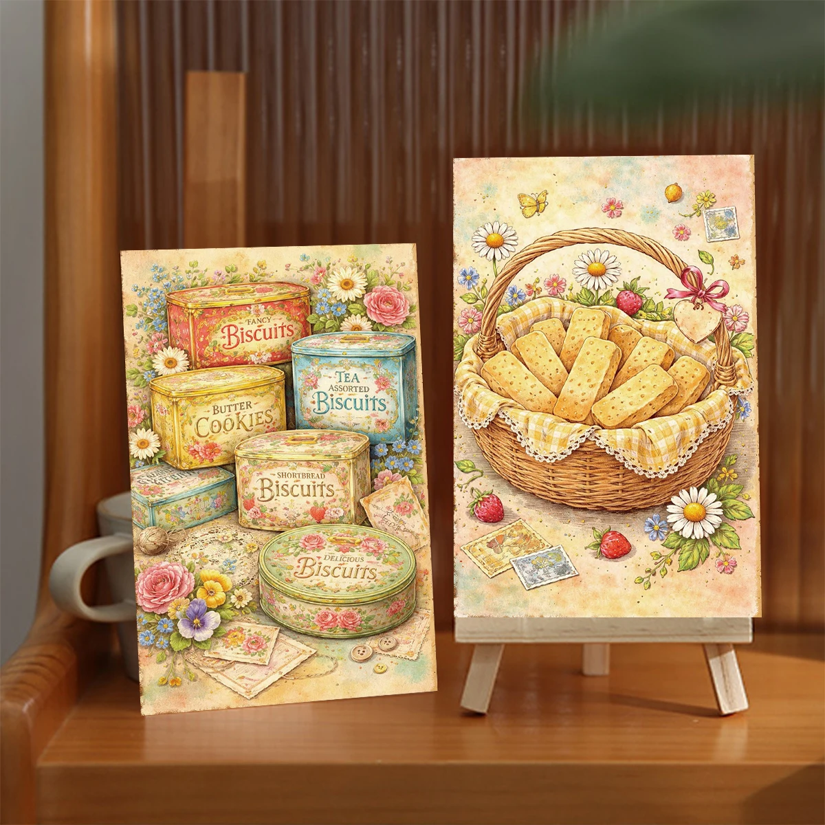 20 Stück Vintage-Postkarten mit Teeparty- und Dessertmotiven, Wanddekorationskarten mit Bäckerei-Thema, ästhetisches Journal-Zubehör, für Raumdekoration, Grußkarten – Detail 2