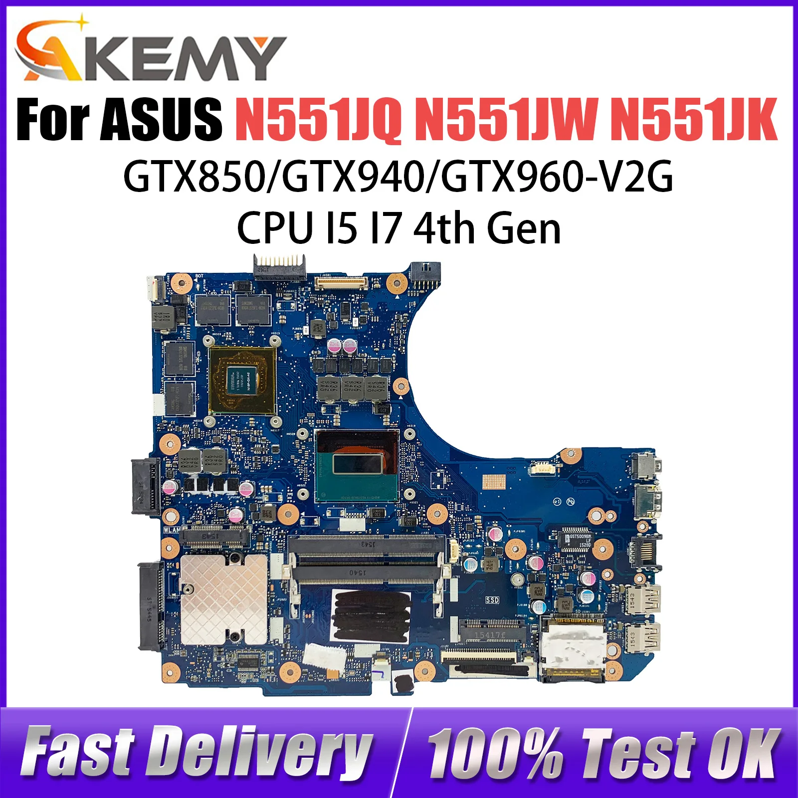 N551J Motherboard I5 I7 CPU GT840 GTX850 GTX940 GTX960 For ASUS N551JQ N551JW N551JB N551JK Laptop Motherboard